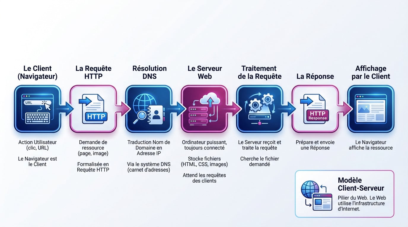 Schéma illustrant le dialogue entre un client et un serveur lors d'une requête web