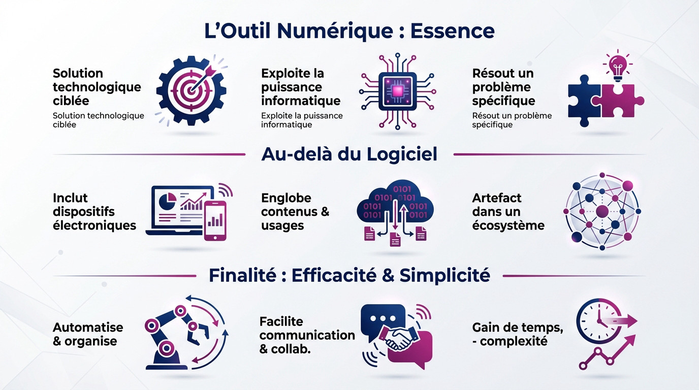 Illustration conceptuelle montrant l'interaction entre le matériel, le logiciel et l'utilisateur dans un environnement numérique