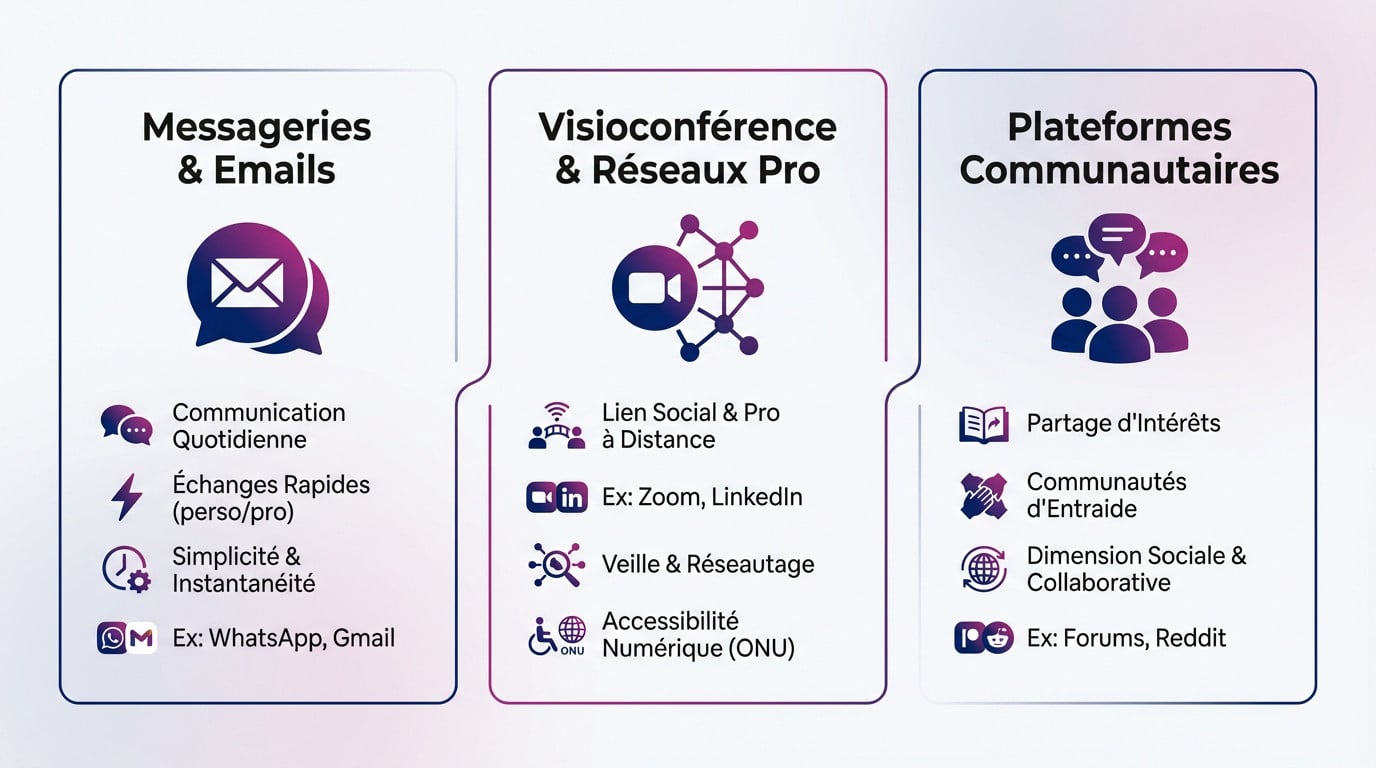 Smartphone affichant diverses applications de messagerie et réseaux sociaux, illustrant les outils numériques quotidiens exemples