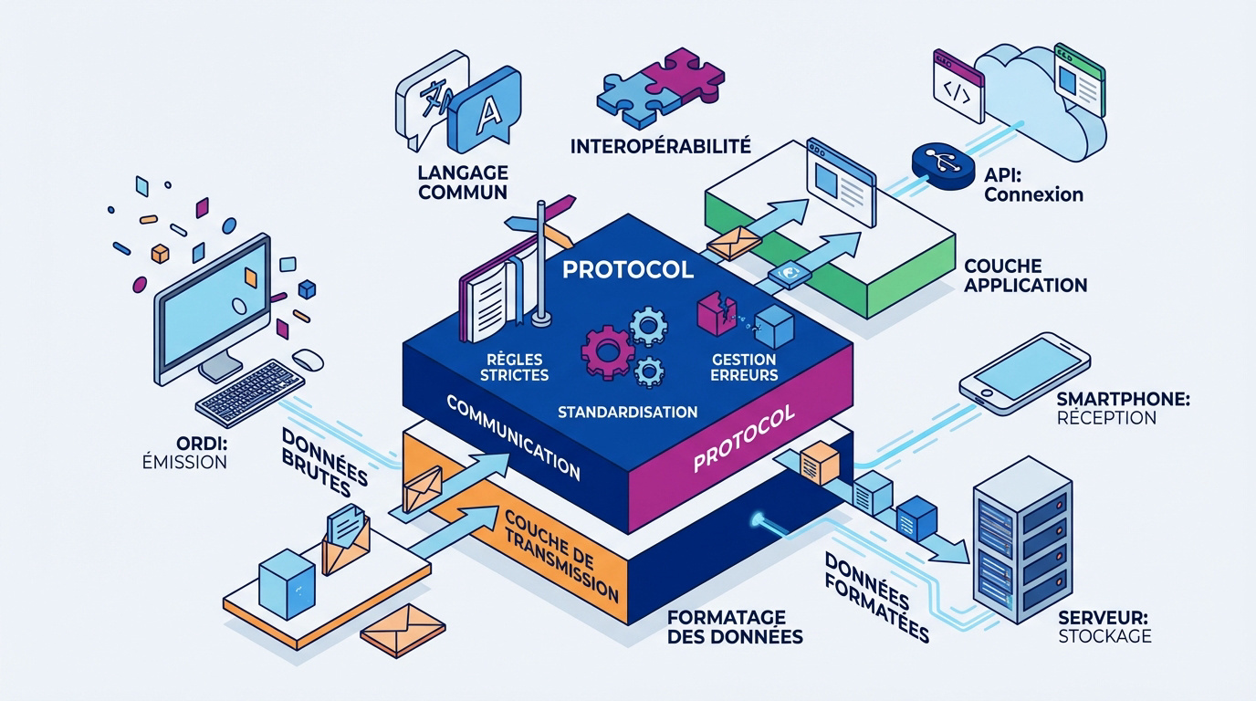 Diagramme isométrique des protocoles de communication internet
