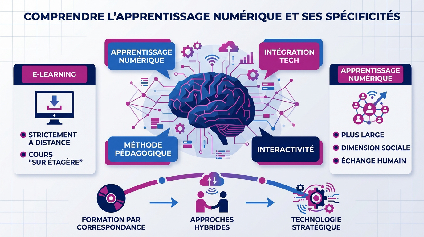 Illustration de l'apprentissage numérique et des outils digitaux pédagogiques