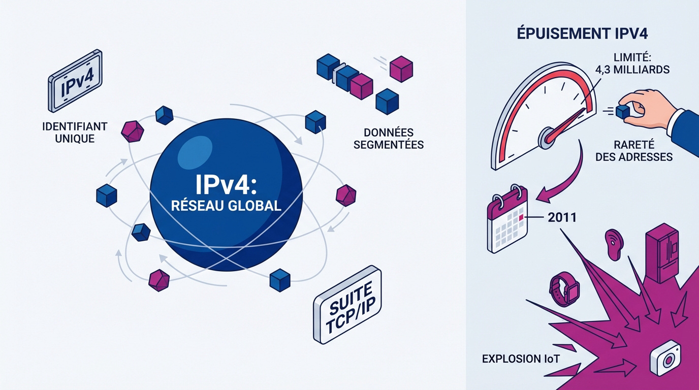 Schéma illustrant l'épuisement des adresses IPv4