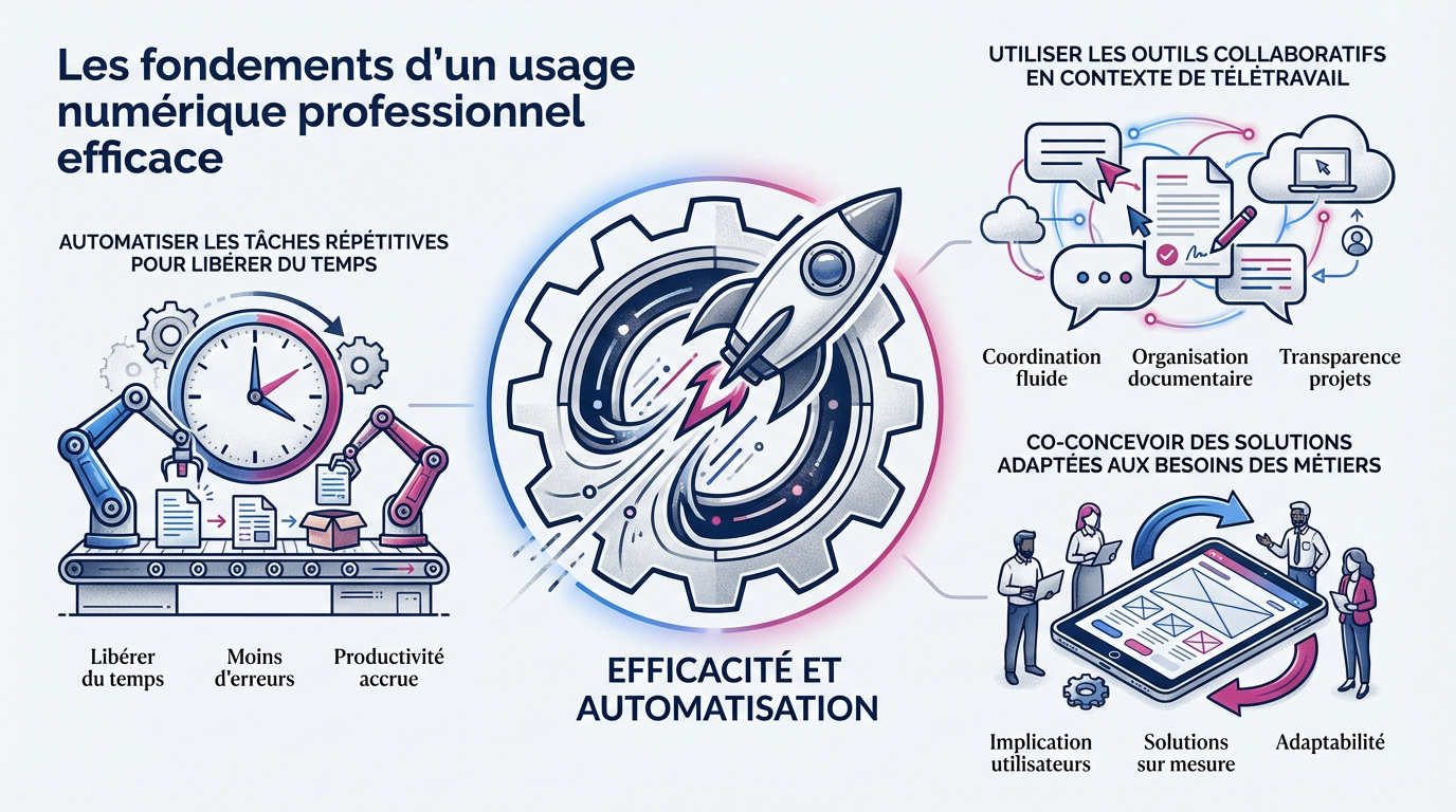 Illustration des usages numériques professionnels et de la collaboration en entreprise