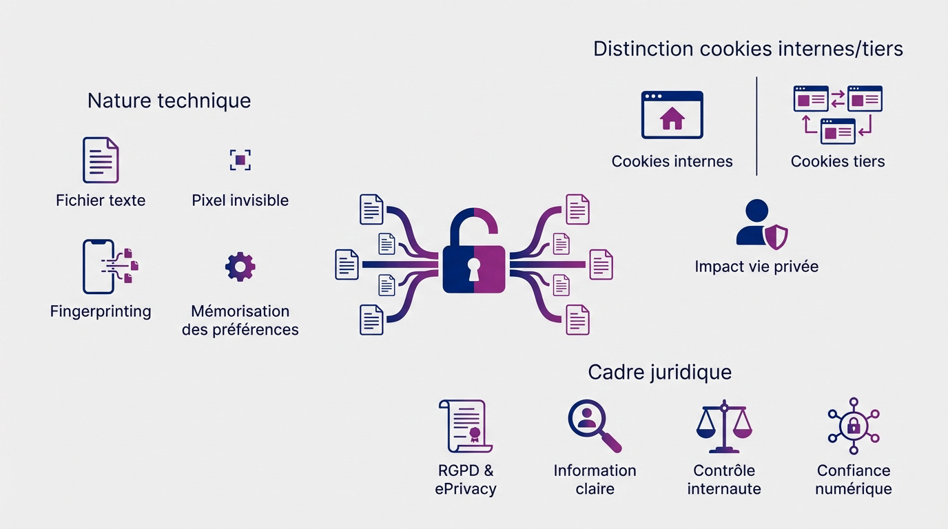 Infographie expliquant le fonctionnement du consentement aux cookies et aux traceurs numériques