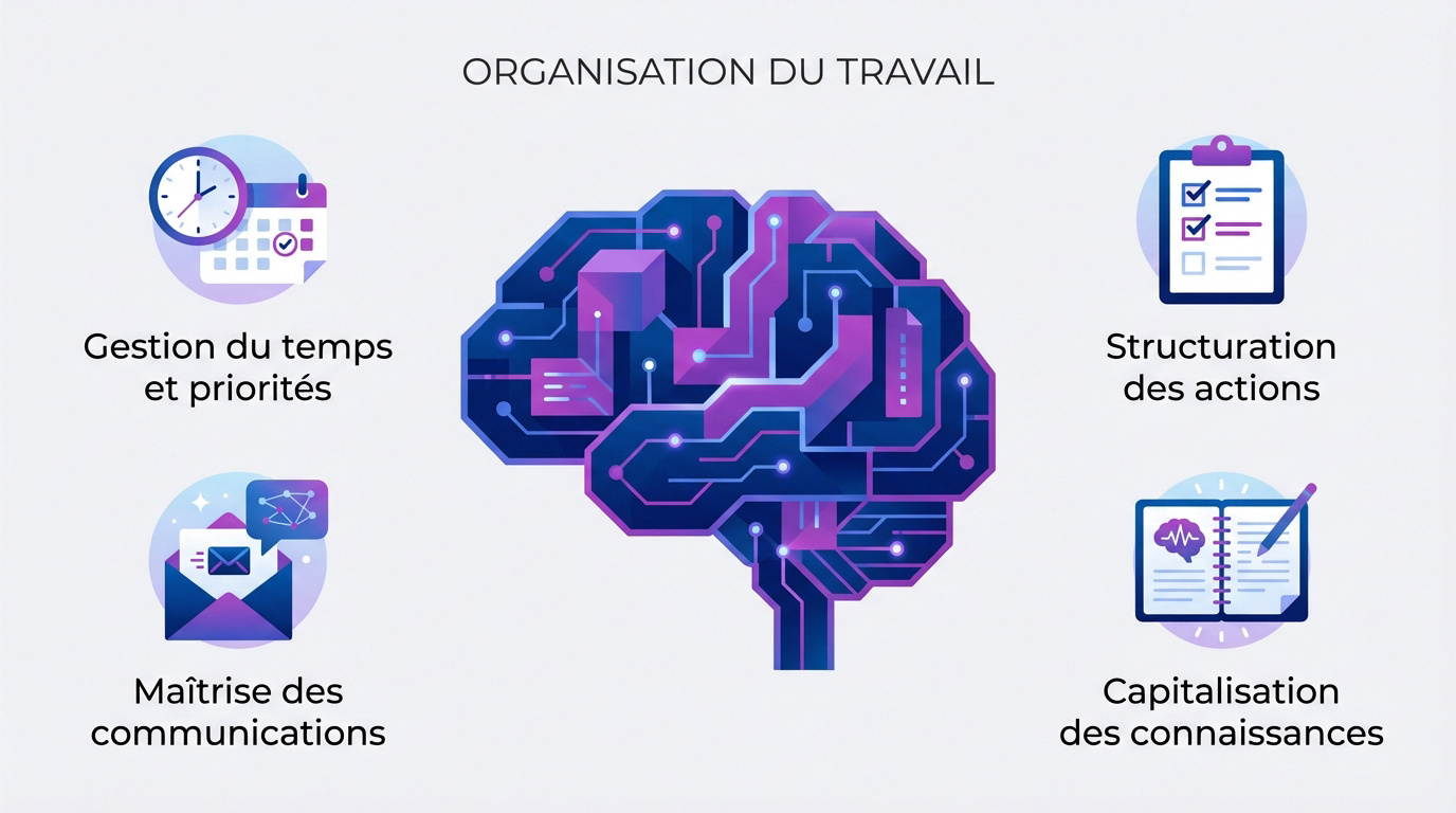Représentation des quatre piliers de l'organisation du travail numérique