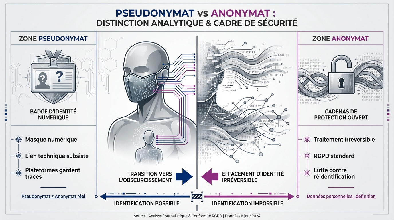 Schéma explicatif comparant le pseudonymat et l'anonymat sur internet