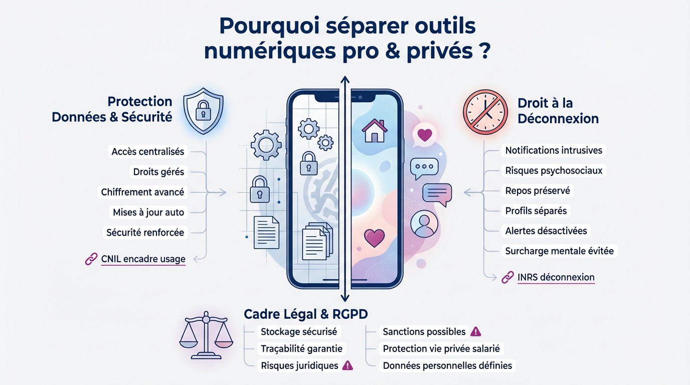 Illustration de la séparation entre les outils numériques professionnels et personnels