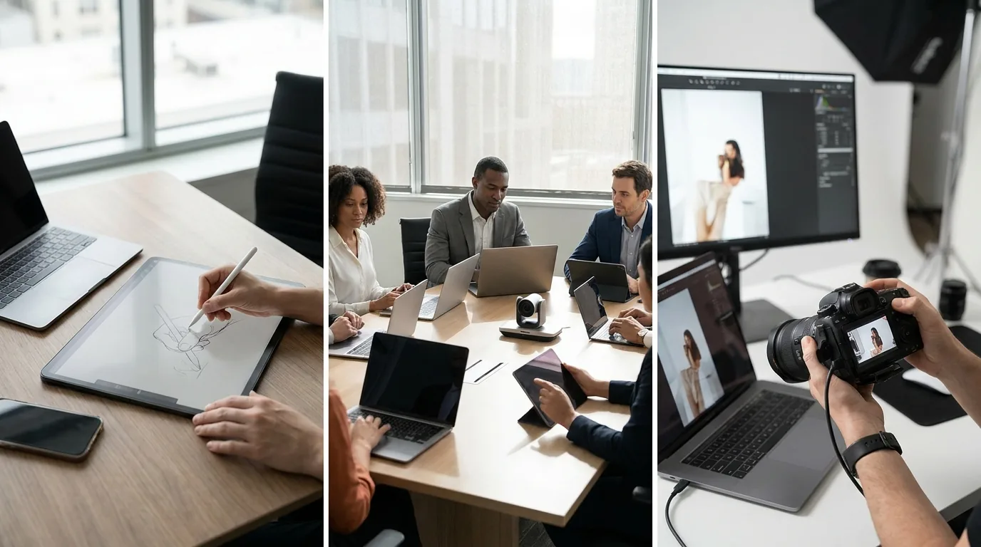 Outils numériques modernes représentant les solutions logicielles et matérielles du quotidien professionnel