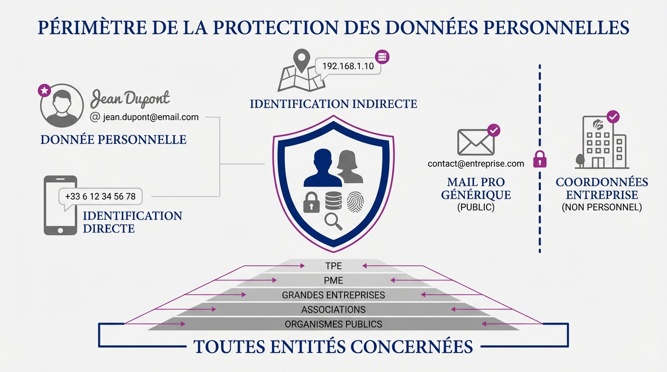 Schéma illustrant le périmètre de protection des données personnelles et le RGPD