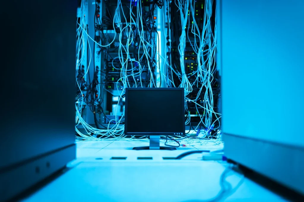 Schéma illustrant la connexion entre ordinateurs en réseau local et la structure mondiale d'Internet