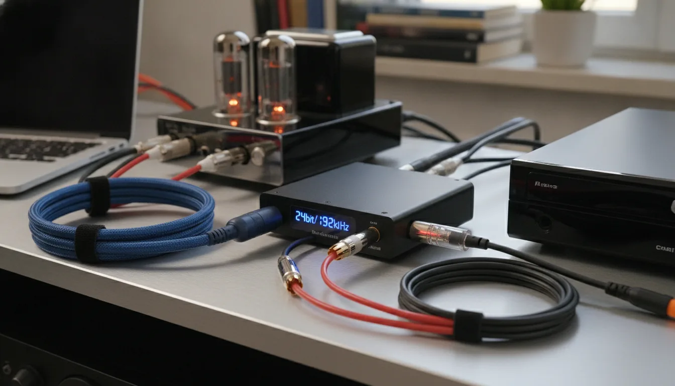 Convertisseur audio numérique en analogique DAC avec câbles de connexion professionnels