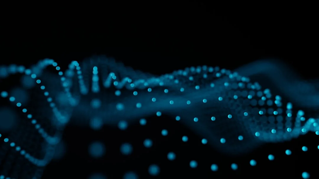 Visualisation abstraite des flux de données numériques avec points luminescents bleus