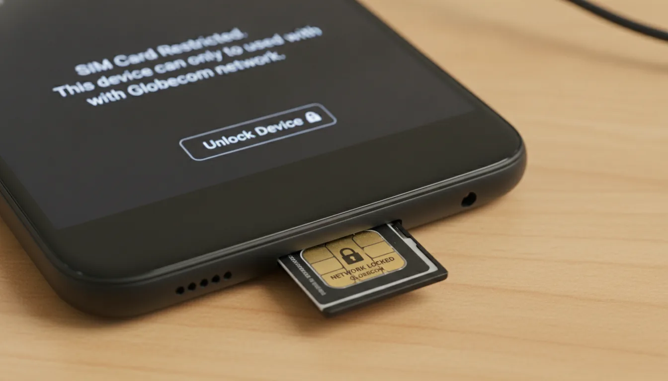 Smartphone avec carte SIM bloquée par l'operateur reseau illustrant le simlockage