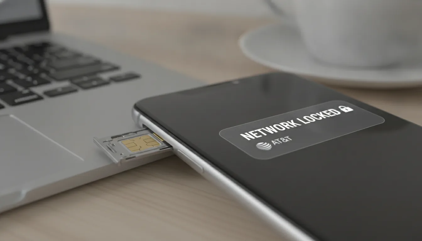 Smartphone avec carte SIM bloquée par l'opérateur réseau illustrant le simlockage