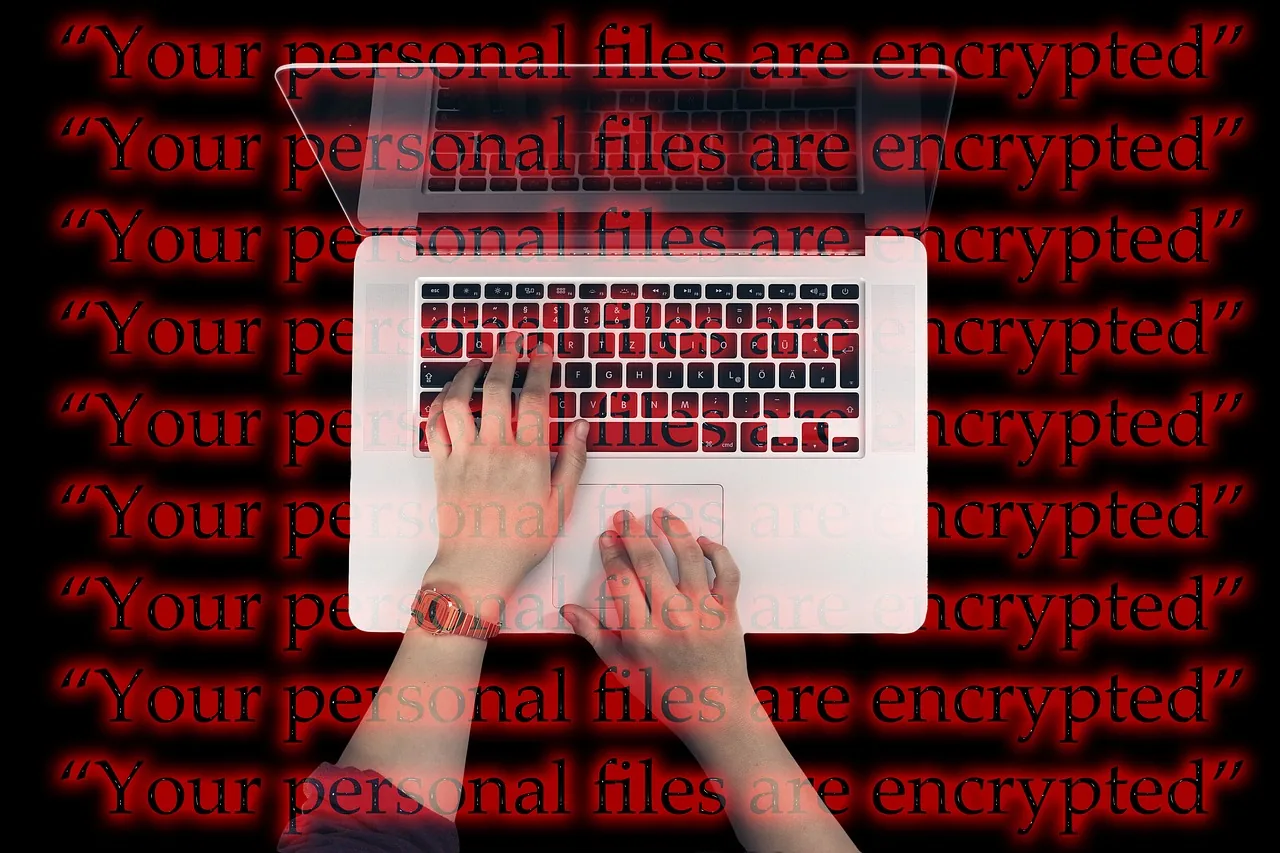 Écran d'ordinateur affichant un virus informatique et une cyberattaque de type ransomware